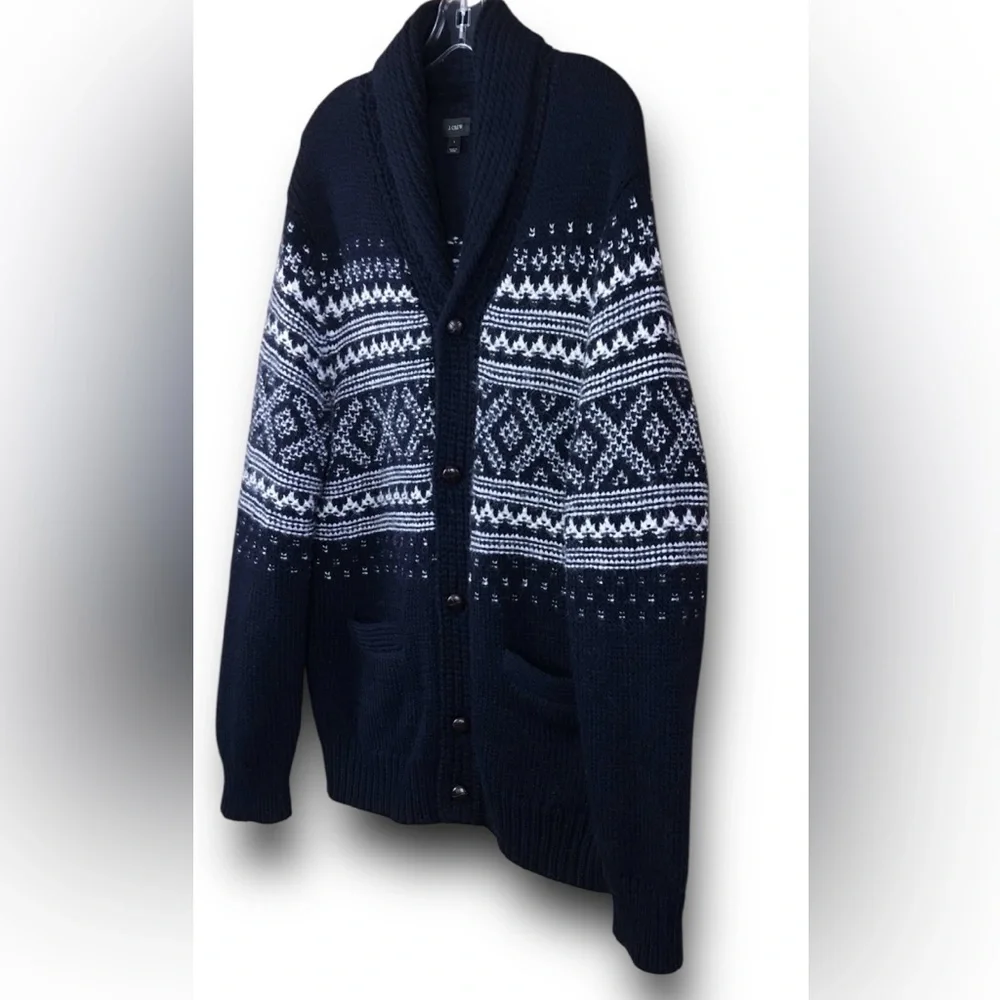 J. Crew Men's Navy and Gray Cardigan Sweater